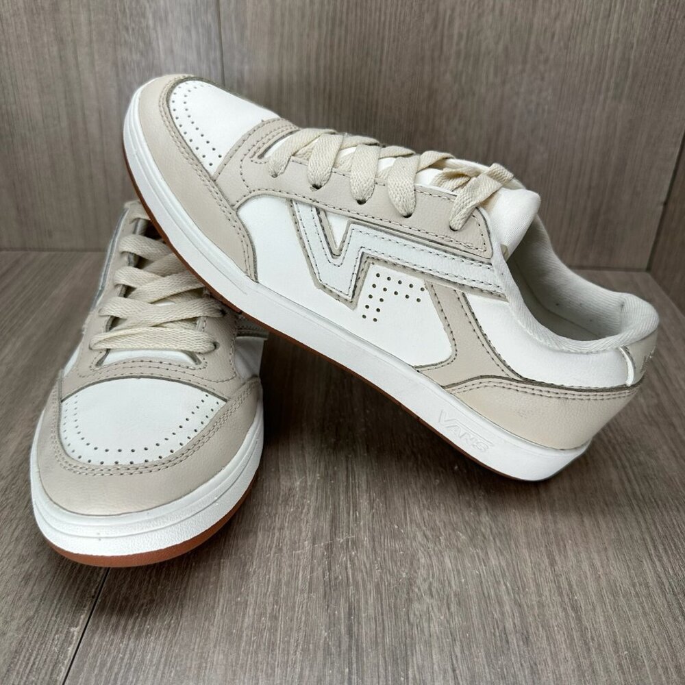 Vans Shoes M5.5 W7 Lowland Comfycush Casual Sneakers Leather Beige 500264